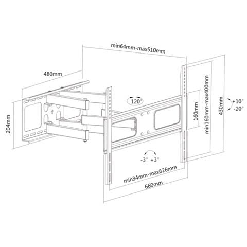 Solid Articulating Wall Mount TV Holder, 50 kg - Foto 1